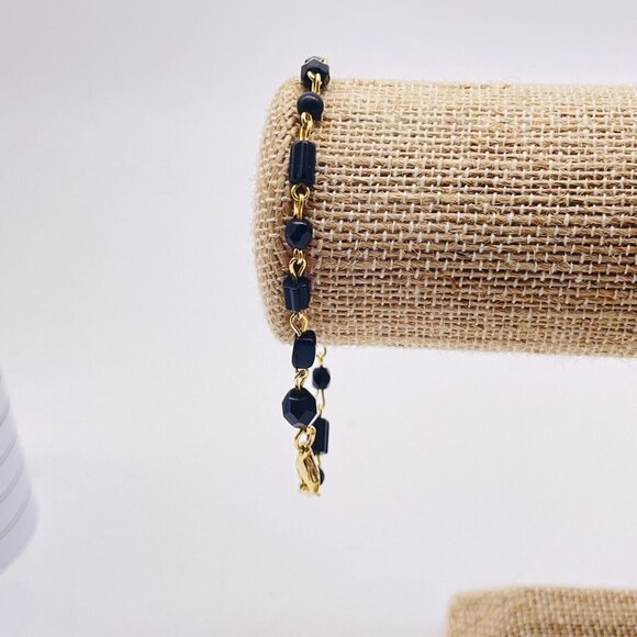 Dainty Black Bead Station Bracelet Gold Tone Classic Career Cosplay LARP - Picture 4 of 6